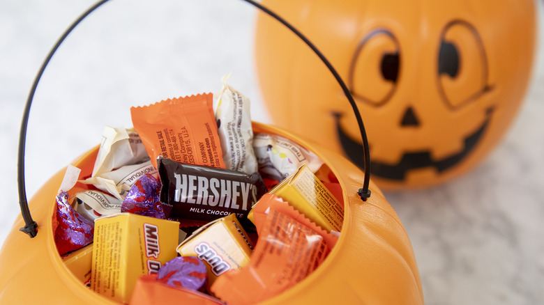 Hershey's Halloween candy in plastic pumpkin