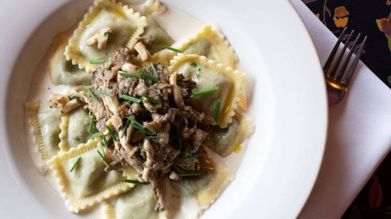 Plate of mushroom ravioli