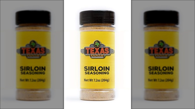 shaker bottle of Texas roadhouse sirloin seasoning against white background