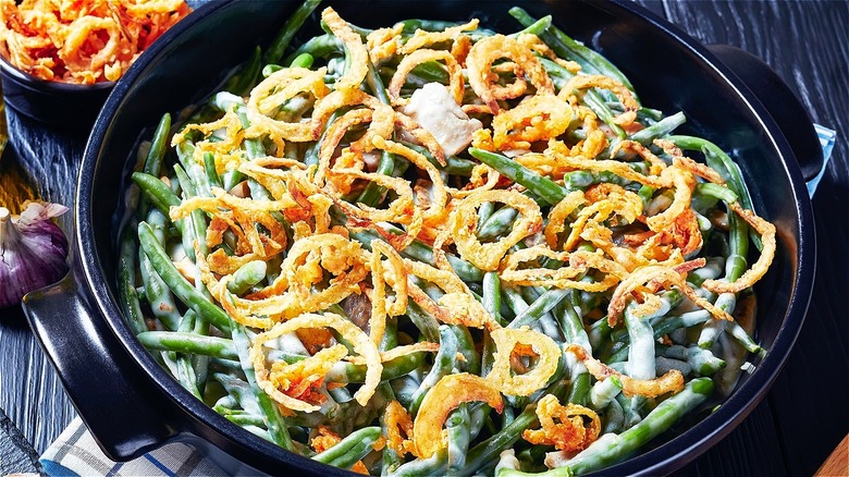 Green bean casserole in a baking dish