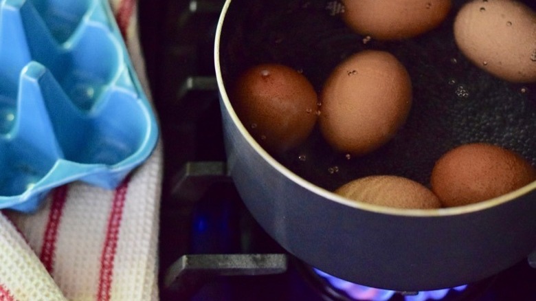 six eggs in water over heat
