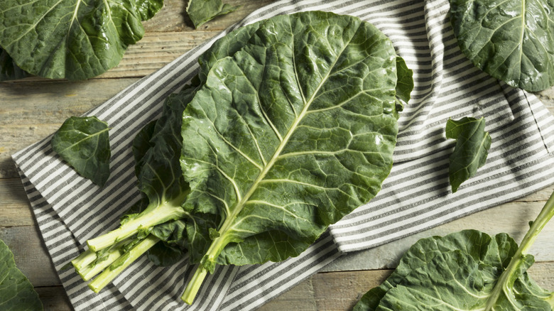 Collard greens on towel