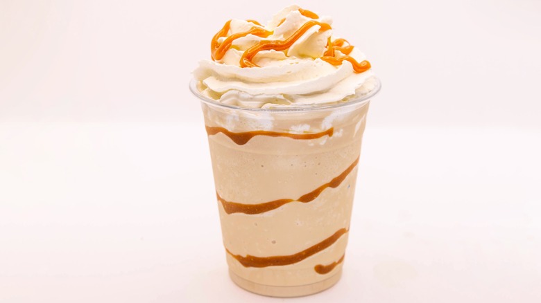 caramel drizzle frappe with whipped cream