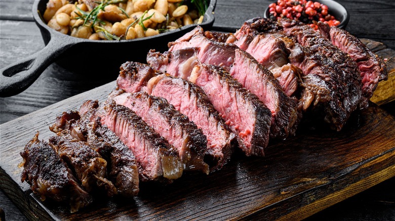 Sliced medium-rare steak