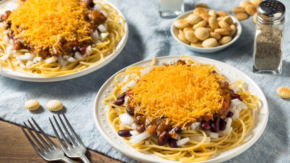 Cincinnati chili with spaghetti