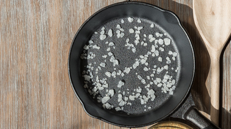 Salt in cast iron skillet