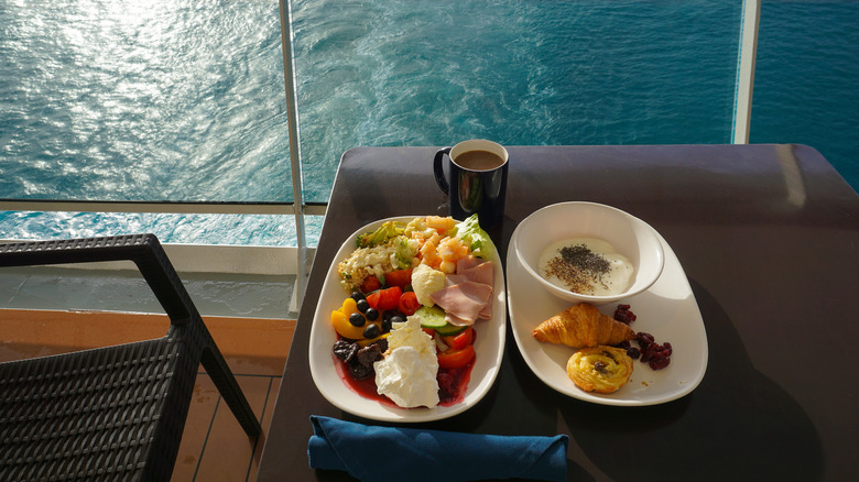 Food on table near water view