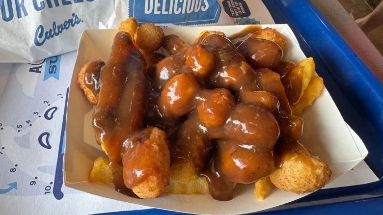 Poutine made with a Culver's hack using brown gravy
