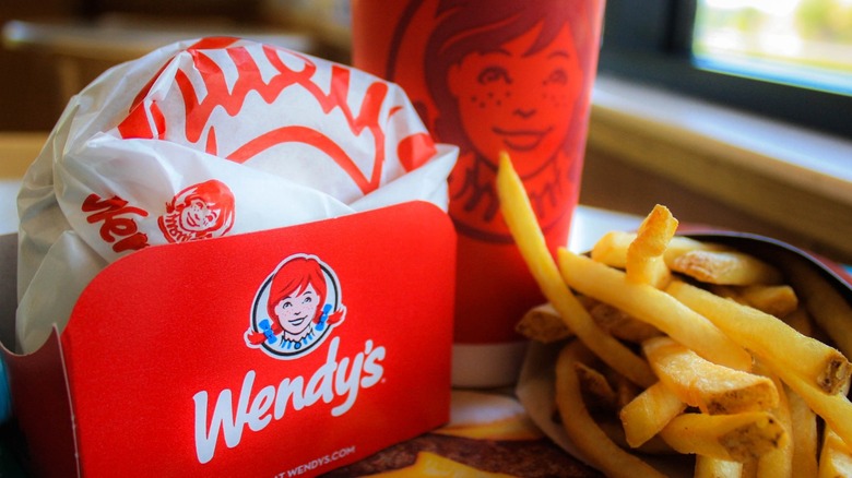 Burger, fries, and drink from Wendy's