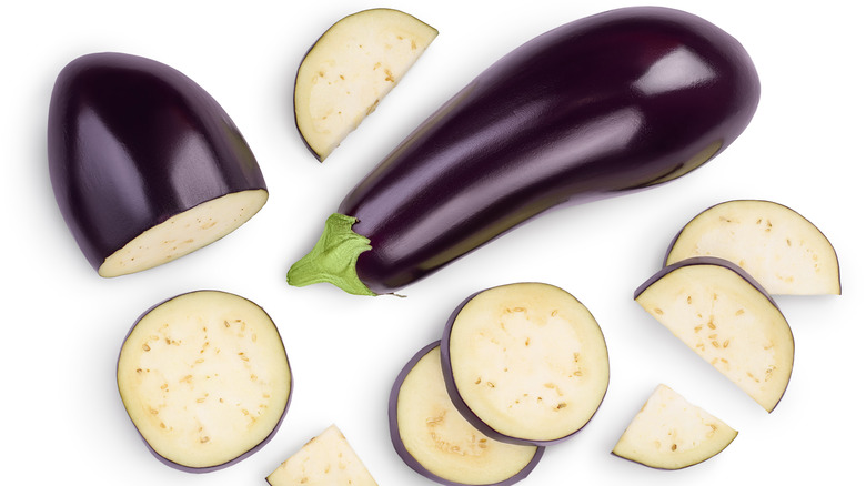 Multiple whole eggplants