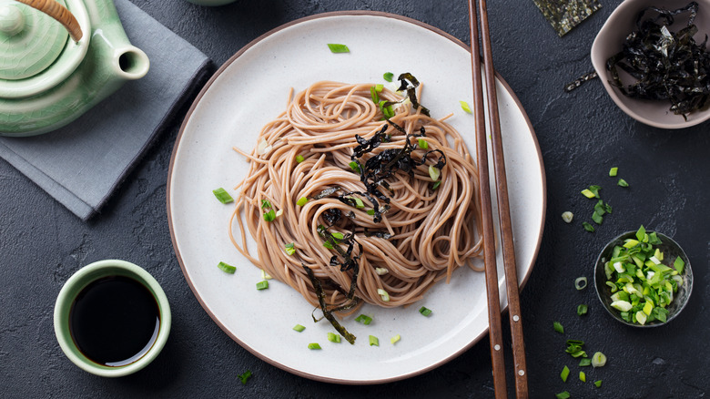 Soba noodles on a plate