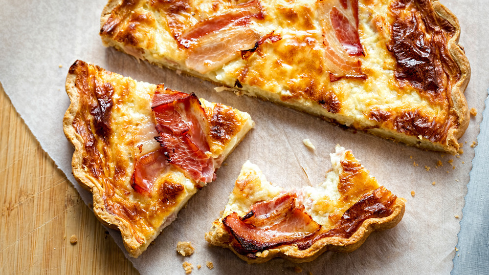 maple cured bacon and cheddar quiche