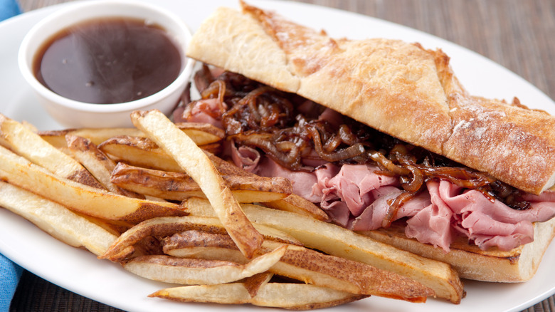 French dip sandwich with fries