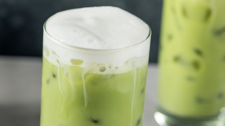 Iced matcha lattes with cold foam