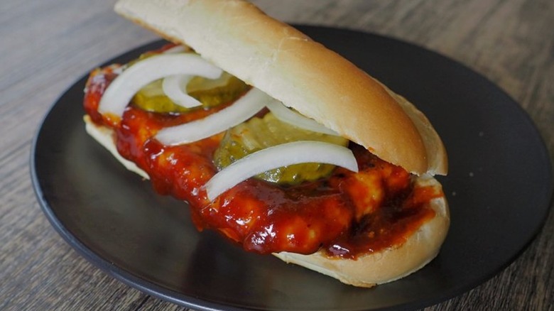 patty sandwich with barbecue sauce