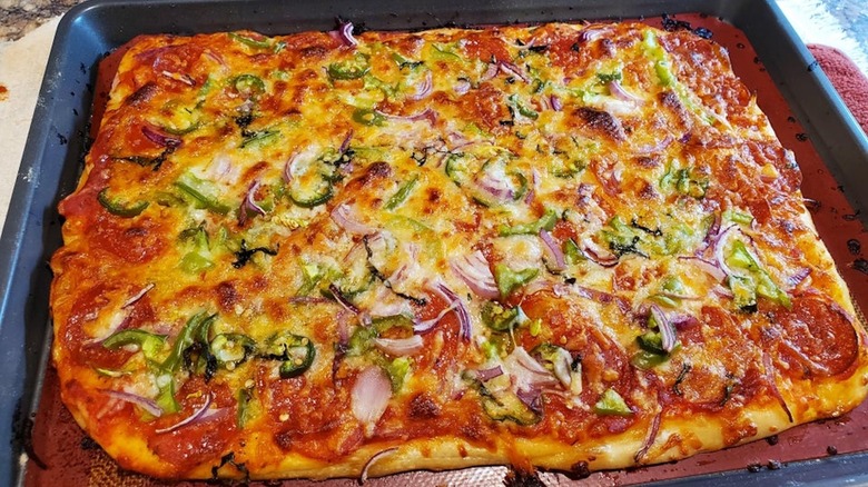 Homemade Aldi pizza on sheet pan