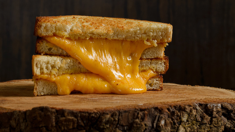 Grilled cheese on wooden board