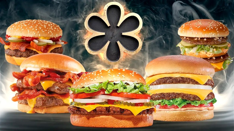 assorted burgers with Michelin-like symbol