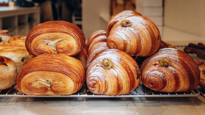 Quality laminated pastries on bakery dispay