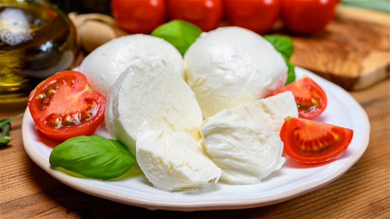 Fresh mozzarella with tomatoes and basil