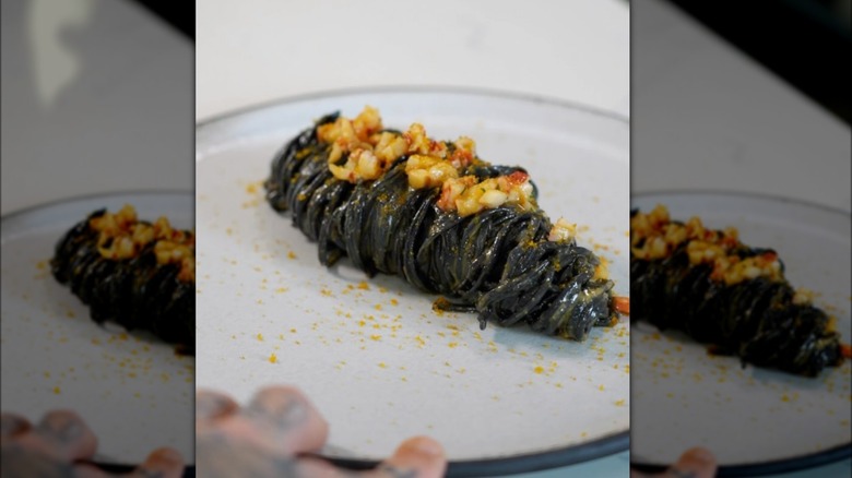 Football of lobster, pasta, and bottarga