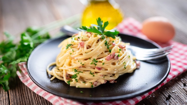 Bowl of carbonara pasta