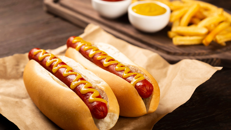 Hot dogs with yellow mustard