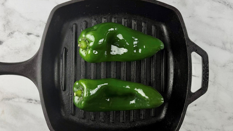 Poblano peppers on grill pan