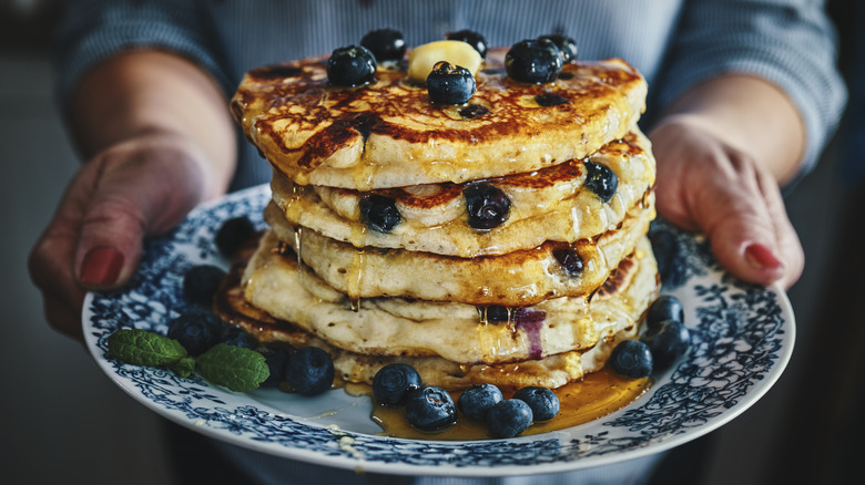 stack of pancakes with blueberries