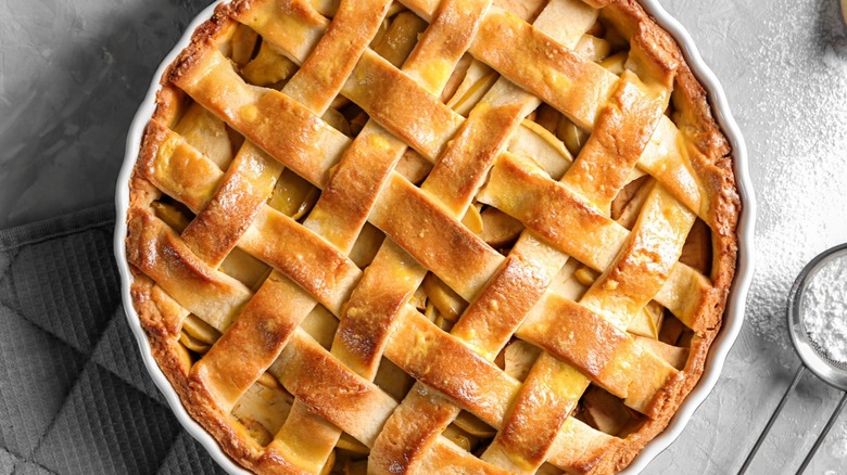 Baked lattice-top apple pie