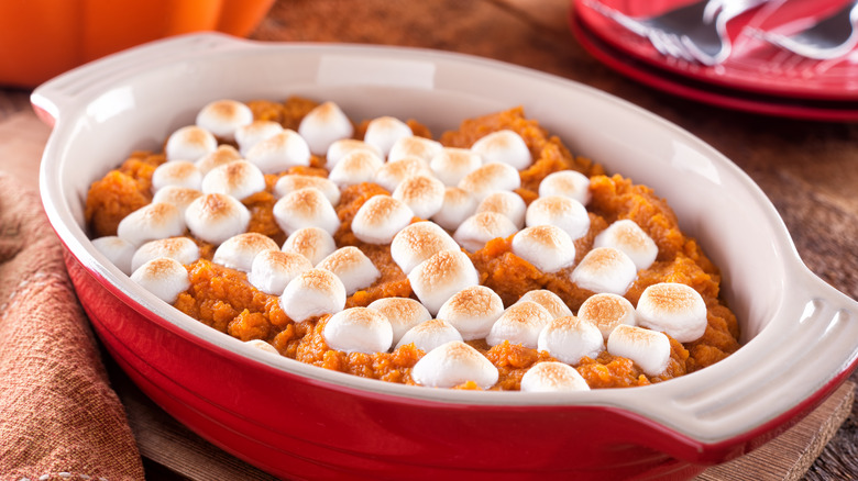 Sweet potato casserole with marshmallow topping