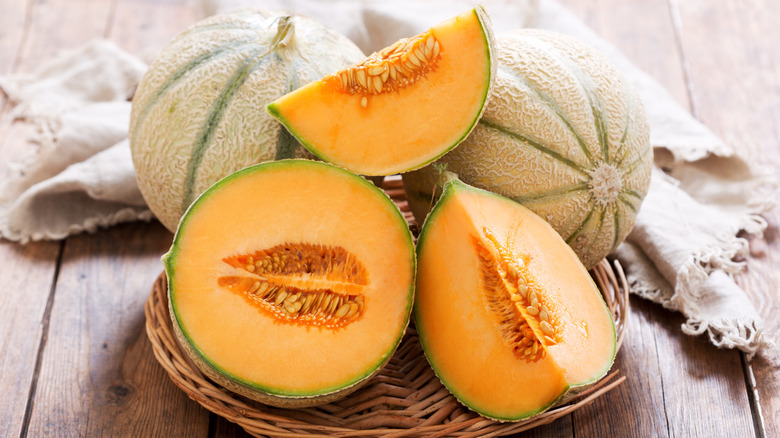 Sliced cantaloupe on a table