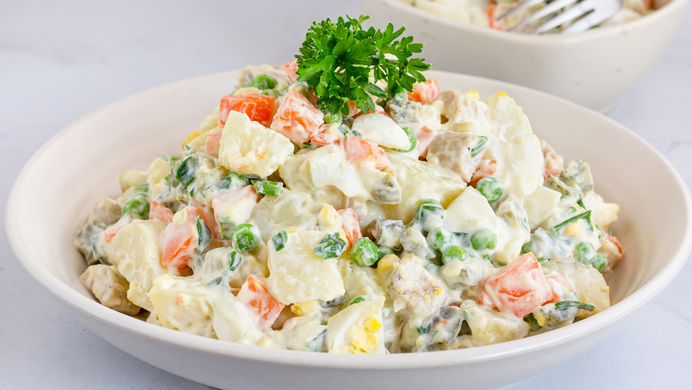 Egg salad with parsley sprig