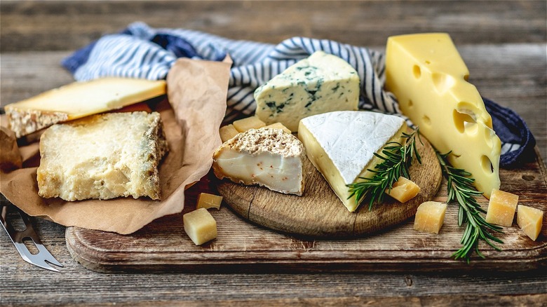 Cheeseboard with various cheeses