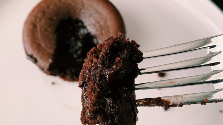 Trader Joe's chocolate lava cake forkful 