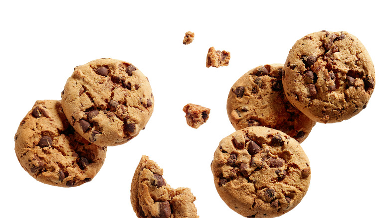 Chocolate chip cookies floating