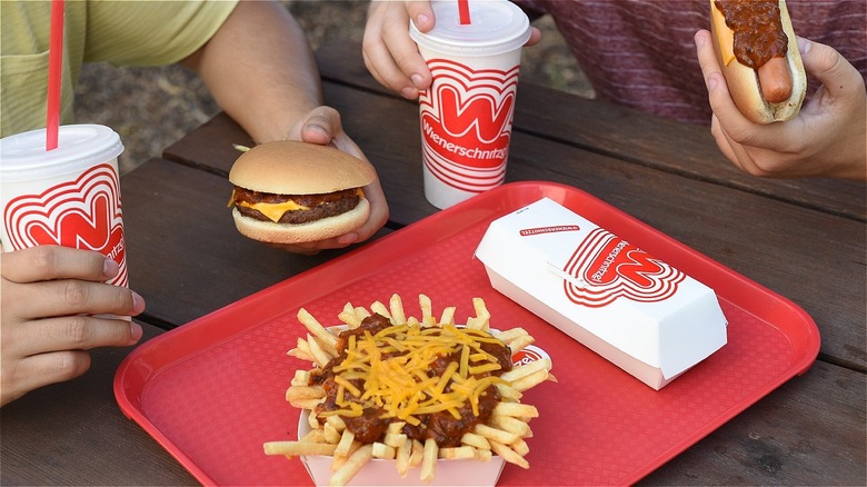 chili cheese burger and fries