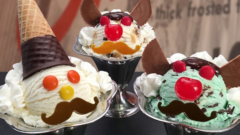 Three Friendly's ice cream sundaes