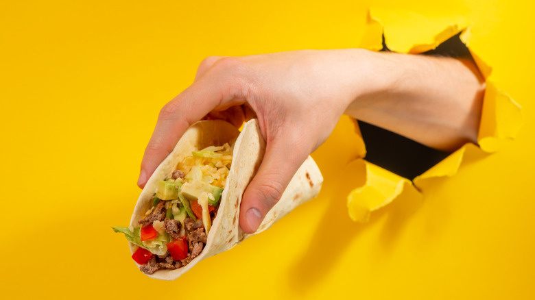 hand holding a taco