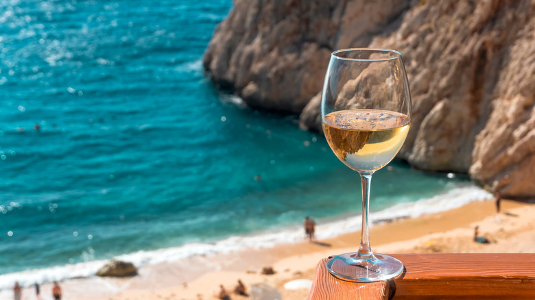 A glass of wine against the sea