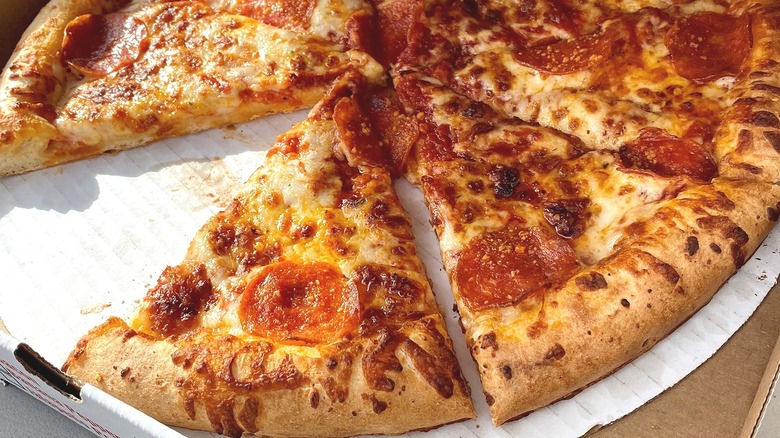 Pepperoni pizza in box