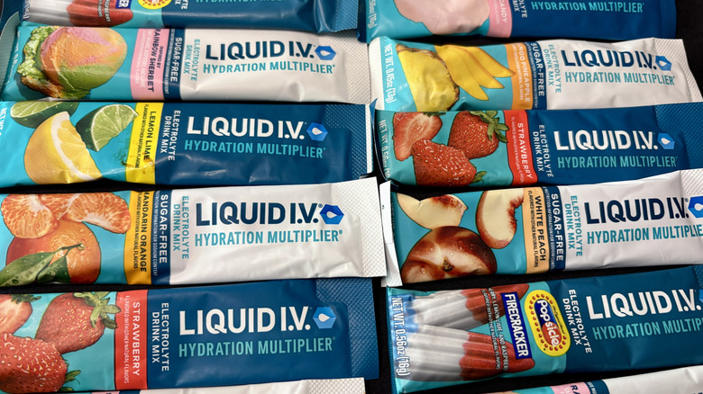 Variety of Liquid IV sticks lined up