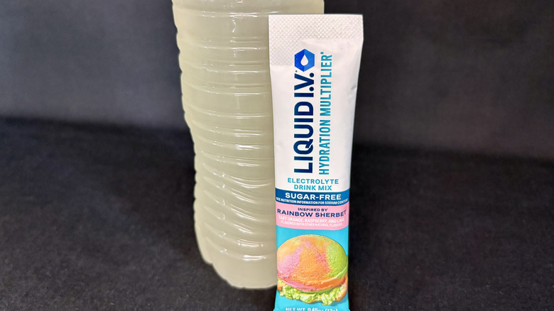 water bottle with Liquid IV packet in front