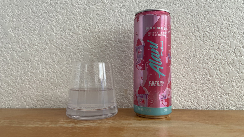 Pink Slush can beside some poured into a small glass
