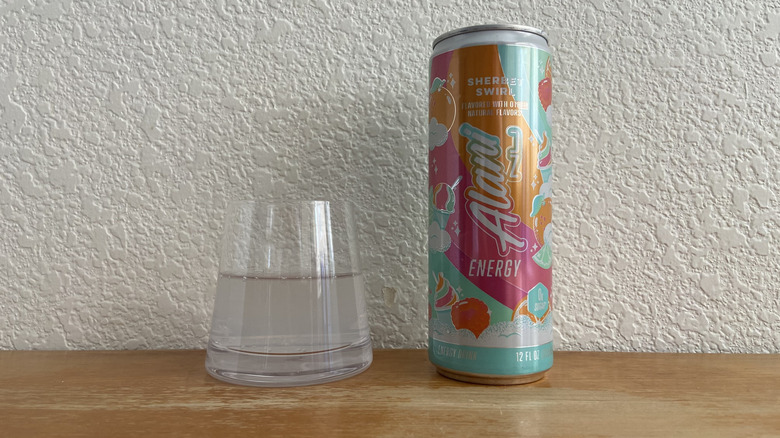 Sherbet Swirl can beside some poured into a small glass