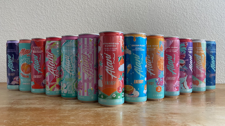 All Alani Nu cans in a V formation, towards camera