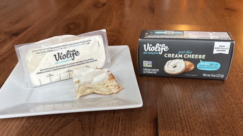 Cream cheese box and block with bagel and cream cheese on top