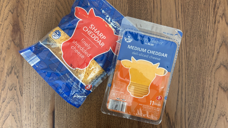 shredded cheddar cheese and cheddar slices