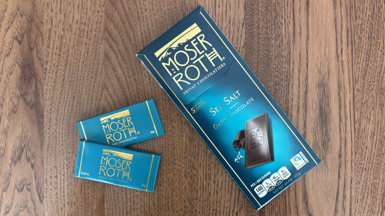 large chocolate bar with individual bars on the side