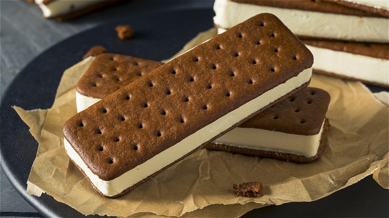 Ice cream sandwiches on paper